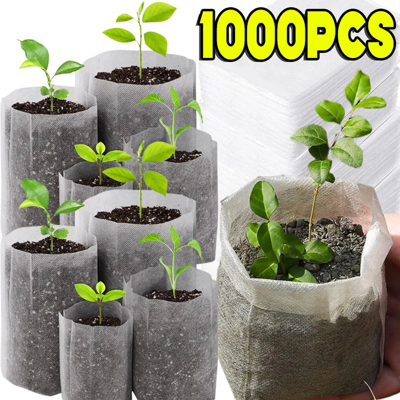100/1000pcs Degradable Non-woven Plant Grow Bags Sapling Seed Nursery Bag Grow Pockets Planting Cultivation Pouches Garden Tools Le Coin Vert